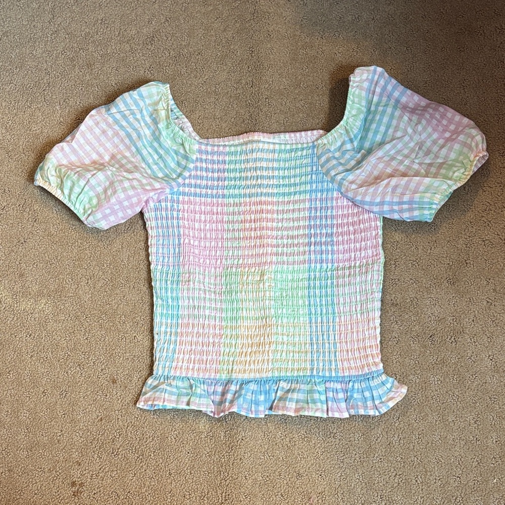 Art Class Pastel Plaid Kids Blouse